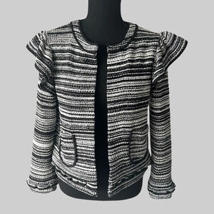 Club  Monaco Ruffles Open Front Jacket Tweed Blazer